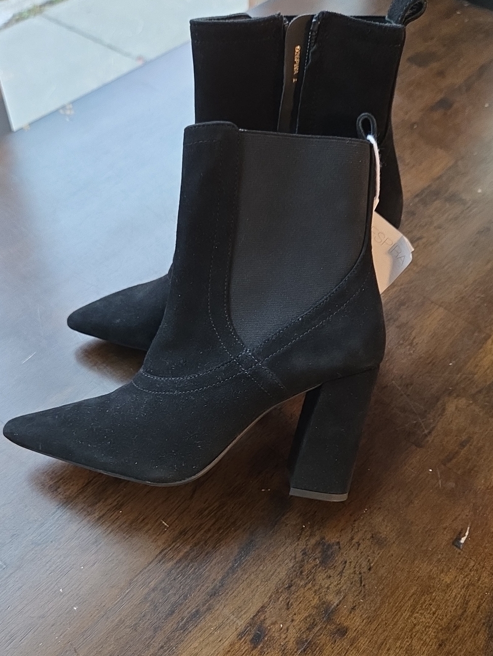 Geox Size 5 Women's Black Suede Pointed Toe Block Heel Ankle Boots NEW